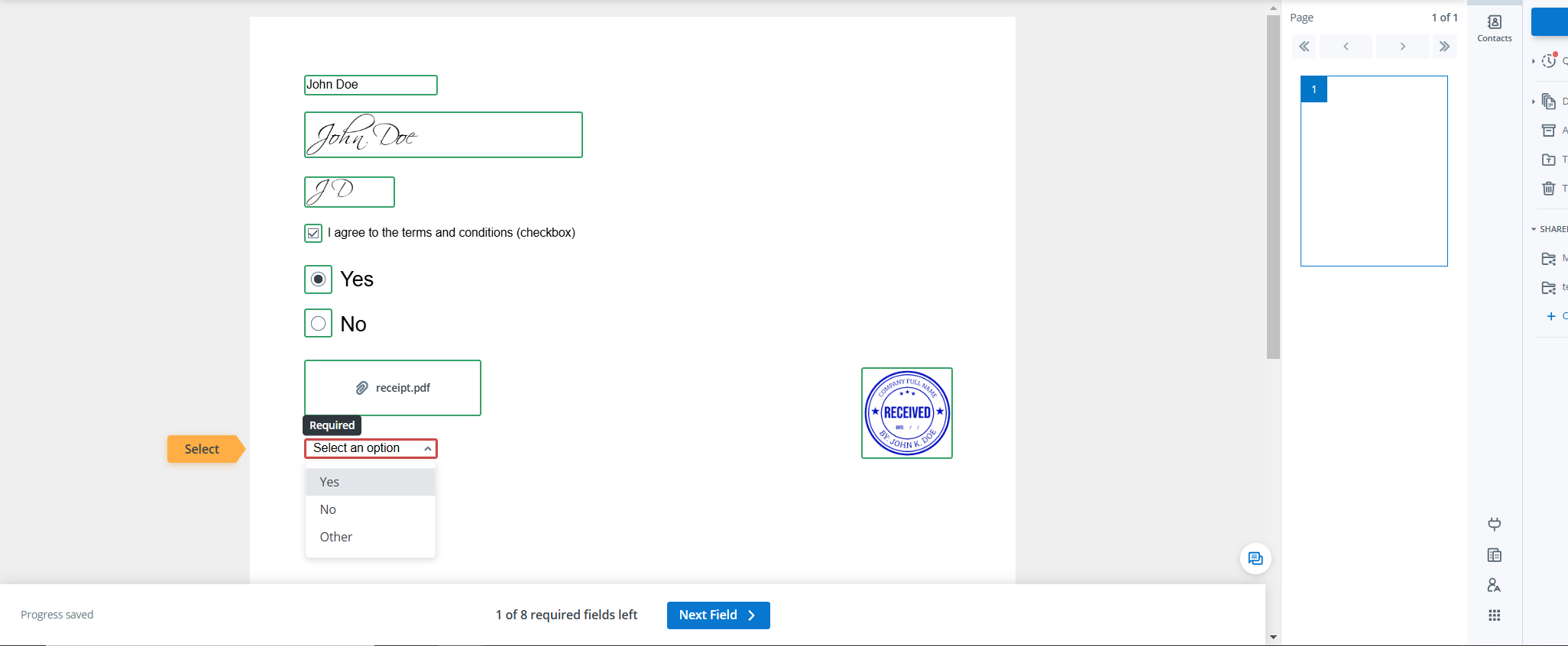 Custom defined option example