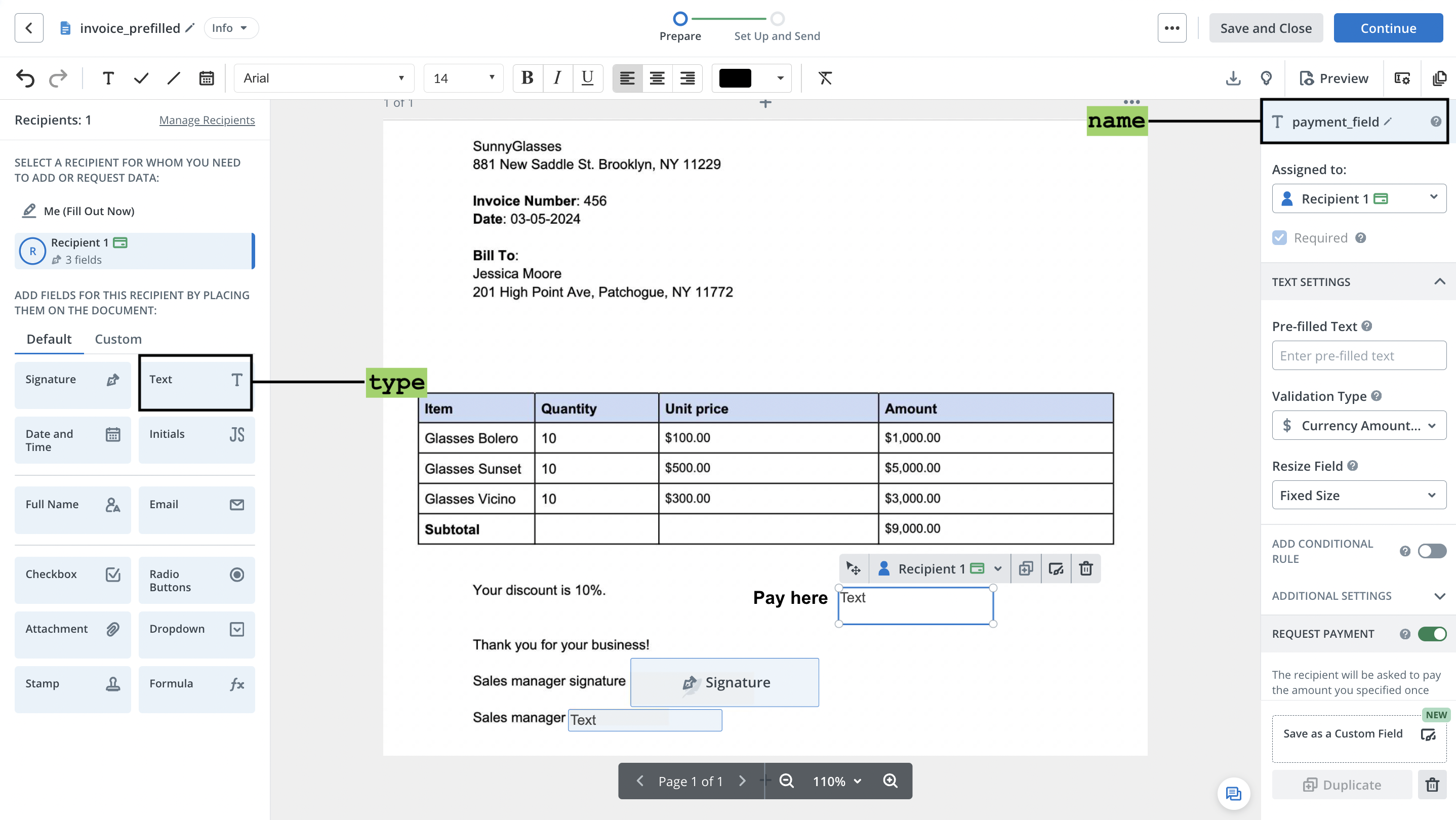 Payment field type